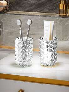 1 Cốc súc miệng bằng nhựa đính đá PET, Cốc nhà tắm lớn, Cốc súc miệng di động, Giá để bàn chải đánh răng bằng nhựa, Đồ trang trí phòng tắm, Đồ dùng học tập cho mùa thu năm học mới - Một gói - Xem 6