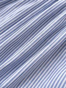 SHEIN 少女优雅可爱圆领针织拼布条纹腰部喇叭裙，秋冬 - 藍白色 - 查看 5