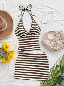 SHEIN x Eduarda Gutierrez Soleia 女式两件套花卉印花露背上衣和迷你裙套装，适合海滩/度假 - 彩色 - 查看 8