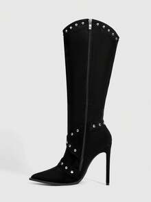 Daringsoles Women's Elegant Fashion Pointed Toe High Heel Over-The-Knee Boots For Christmas - Black - View 5