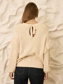 Aralina Women's Casual Autumn/Winter Boat Neck Frill Cable Knit Christmas Sweater Perfect For Going Out Outfits And Halloween Outfits And Country Concert Outfits And Teacher Outfits And Office Outfits - Apricot - View 3