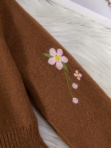 SHEIN Vintaside Kids Váy len dệt kim thêu eo cổ cao thời trang mới dành cho bé gái, hoàn hảo cho các bữa tiệc, chuyến đi chơi, kỳ nghỉ và mặc hàng ngày vào mùa thu và mùa đông - màu nâu - Xem 4