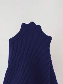 Elenzga Vestido de punto midi con cuello en V y volantes elegante, adecuado para ir al trabajo - Azul Marino - Ver 7