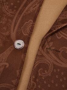 Sweetra Plus Size Lapel Double-Breasted Patterned Printed Thick Long Sleeve Coat - Brown - View 5