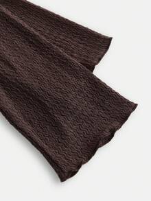 SHEIN Teen Girl 2pcs/Set Casual Gray Pleated Long Sleeve Fitted Knit Top And Flare Pants Set For Home And Outdoors, Travel Outfit Airport Suitable For All Seasons - Spring, Summer, Autumn, Winter