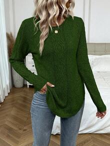 EMERY ROSE Áo len viền cong màu trơn thanh lịch dành cho nữ, Thu/Đông - màu xanh lá - Xem 5