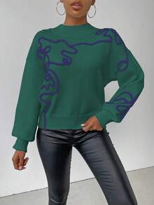 SHEIN LUNE 女士休闲 3D 图案毛衣，秋冬 - 墨綠色 - 查看 6