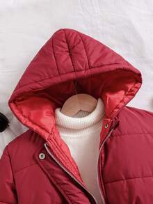Chaqueta con capucha de unicolor informal para niña preadolescente, invierno - Rojo - Ver 4