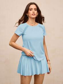 Activina Women Raglan Sleeve Round Neck Casual Fitness Sports T-Shirt Gym Shirts - Baby Blue - View 6