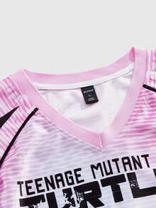 ROMWE MEN TEENAGE MUTANT NINJA TURTLES X ROMWE Men's Summer Cartoon And Slogan Graphic Ombre Colorblock Raglan Short Sleeve T-Shirt