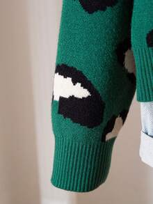 Sparklyn 女童时尚豹纹提花针织开衫，秋冬 - 橄欖綠 - 查看 5