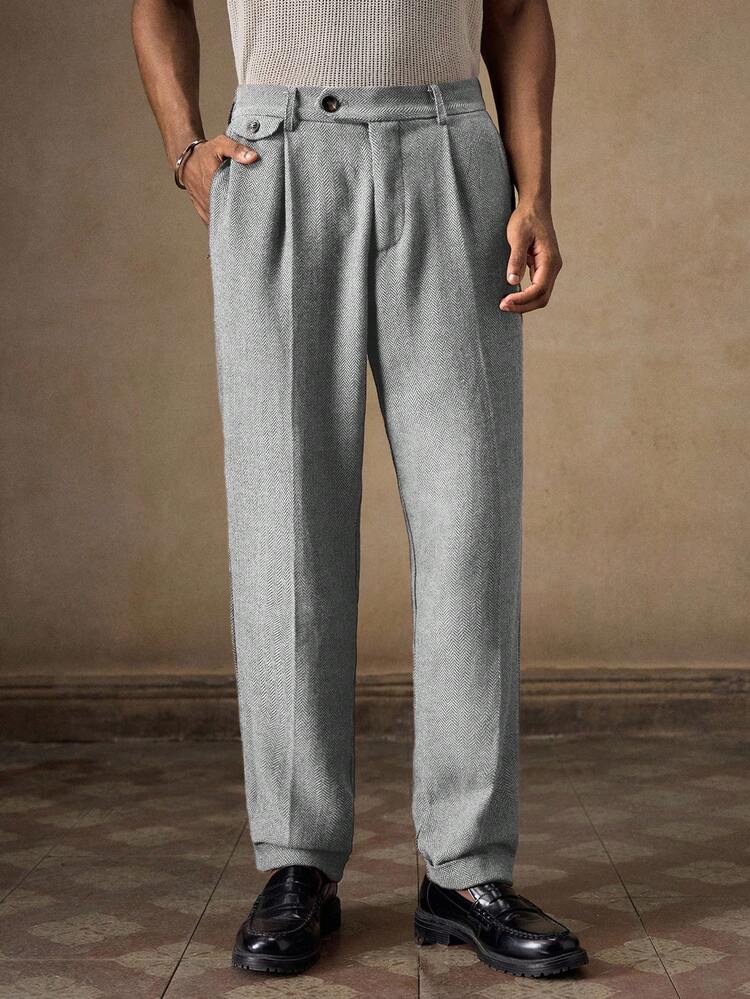 Men's Woven Casual Loose Straight Leg Pants, Fashionable Daily Wear