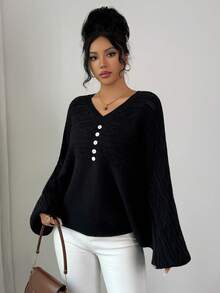 SHEIN Elenzya pull vintage style Stockholm, graphique pour femmes. Élégant et polyvalent pour des occasions décontractées, professionnelles ou de fête. Convient pour l'automne/l'hiver - Noir - Voir 4