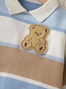 Chłopięcy sweterek i spodnie w paski z uroczym misiem, 2 sztuki, wygodny zestaw na co dzień, na imprezy i codzienne aktywności jesienią/zimą