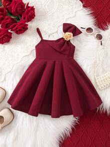 Cute & Elegant Burgundy Knit Camisole Dress For Baby Girl - Burgundy - View 6