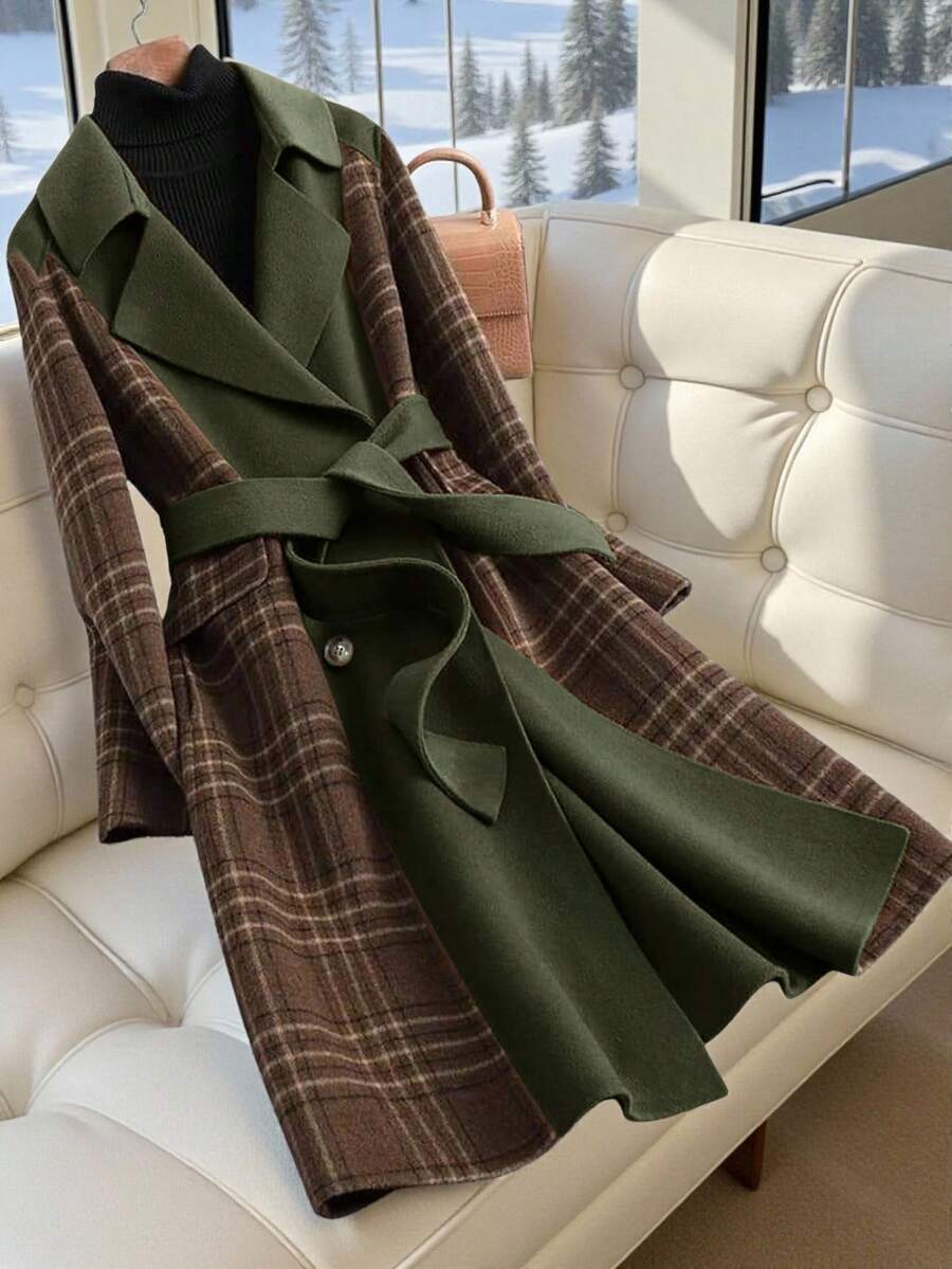 GlowEve 女式格子拼布休闲大衣，长袖，秋冬 - 彩色 - 查看 1