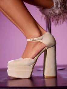 CUCCOO LuxiPop 女士闪亮漆皮厚底高跟鞋，优雅高跟鞋，适合万圣节、圣诞节、派对、性感夜店风格 - 杏色 - 查看 4