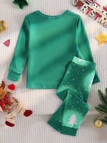 Infant/Toddler Boys' Green Christmas Tree Solid Color Long Sleeve Snug Fit Pajama Set