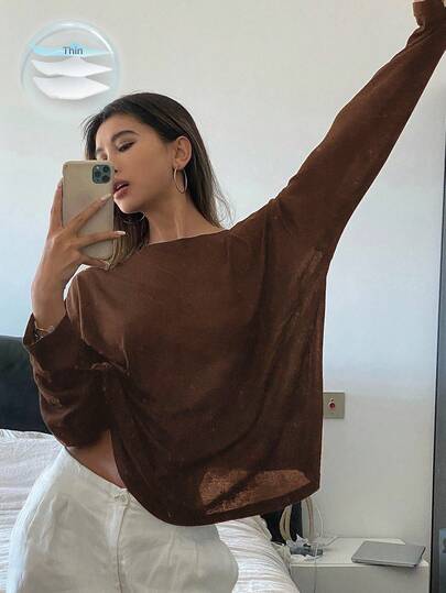 DAZY Women's Solid Color Minimalist Long Sleeve Top, Casual Wear