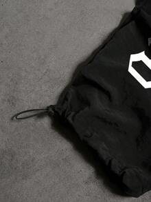 Sport MetroGents 男士字母印花抽绳腰时尚运动裤 - 黑色 - 查看 6