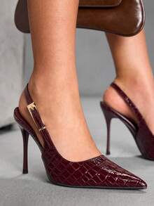 CUCCOO SZL Mules de tacón alto de moda con diseño de hebilla y punta afilada para mujer - Burdeos - Ver 11