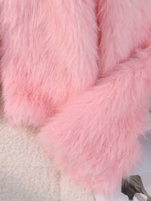 SHEIN Girls Casual Faux Fur Jacket, Cute & Fashionable Style, White Fluffy Comfortable, Suitable For Spring, Summer, Autumn, Outings, Shopping, Parties - Pink - View 6
