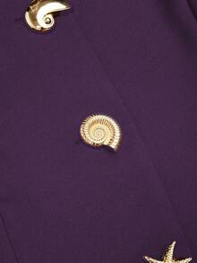 SHEIN Sweetro Plus Size Solid Color Minimalist Long Sleeve Casual Jacket With Metal Buckle Decor - Purple - View 3