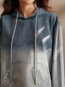 Anewsta 女式休闲套头衫，复古银箔印花，百搭 - 藍色 - 查看 4