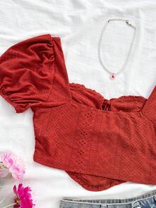 Soleia New Arrival Burgundy Textured Knit Ruched Bust Split Design Women Top,Red Tops For Women - Burgundy - View 3