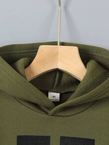 Genkimix Kids 4-7岁儿童冬季加厚连帽两件套，军绿色针织皇冠字母印花连帽衫，搭配军绿色针织休闲运动裤，适合秋冬各种场合 - 綠色 - 查看 6