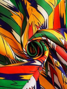 Eryvara Women's Elegant Graphic Full Print Scoop Neck Hollow Out Ruffle Trim Waist Flare Sleeve Long Dress, Autumn/Winter - Multicolor - View 8