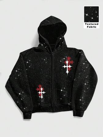Sudadera con capucha casual brillante con estampado de cruz para hombres, otoño/invierno