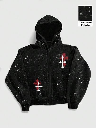 sweat-shirt à capuche casual brillant avec imprimé croix pour hommes, automne/hiver