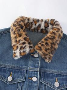 GlowEve Women's Leopard Print Patchwork Denim Shirt With Collar S For Women Jeans Jacket For Woman Women's Jackets Leopard Print Collar Jacket - Dark Wash - View 3