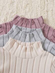 SHEIN 3 件套女婴罗纹高领毛衣套装，秋冬实用组合装，家居服 - 彩色 - 查看 5