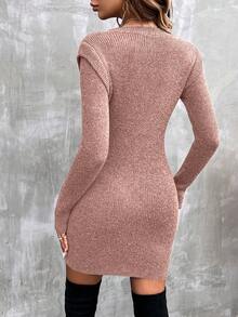 EMERY ROSE Women's Casual Solid Color Fitted Knit Dress, Autumn/Winter
