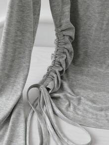 SHEIN Franclia 时尚新款收腰长袖女式T恤，秋冬 - 淺灰色 - 查看 5