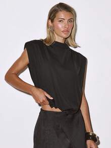 MUSERA 褶皱肩垫深V露背上衣，适合各种场合，包括夜晚外出、秋冬、秋季、春夏，性感、优雅、可爱，适合假期穿着。 - 咖啡棕 - 查看 1