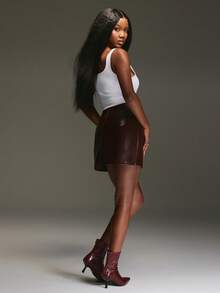 SPÓDNICA NYA SZN - WYCIĘCIE Z METALU NA KÓŁKO, BORDOWA SKÓRZANA MINI SPÓDNICA, WIECZORNE WYJŚCIE, SPECJALNE OKAZJE, ŚWIĘTA, JESIEŃ, ZIMA, STROJE DLA KOBIET