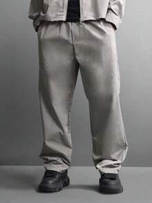 SUMWON 宽松版型衬衫套装，搭配直筒裤，轻盈尼龙材质，工装风休闲装，秋冬系列，纯色 - 灰色 - 查看 4