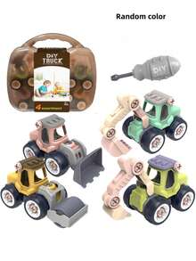 可拆卸工程车玩具 DIY 螺母组装积木套装，带滑道和挖掘功能，适合亲子互动，是圣诞节和生日送给孩子的礼物