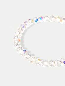 Y2Kool 1pc Women's Simple & Fashionable Artificial Crystal Delicate Luxury Charm Beaded Bracelet, Sweet Korean Style - White - View 3