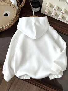 SHEIN Leap Crew Baby Boy Simple Letter Pattern Soft Knit Hooded Casual Thick Sweatshirt, Suitable For Autumn - White - View 2