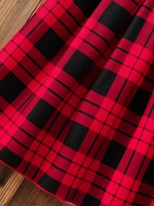 Elladie kids Robe à manches longues à carreaux rouges de style français élégant avec col claudine, ambiance élégante, convient pour le printemps et l'automne - Rouge - Voir 9