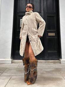 Jeanoix Women's Warm Fleece Button-Up Long Coat, Autumn/Winter