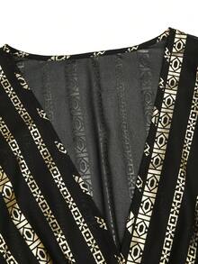 SHEIN Clasi 大码女式金属箔印花V领长袖休闲通勤优雅衬衫 - 彩色 - 查看 6