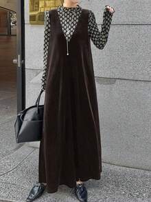 FRIFUL 女士天鹅绒宽松阔腿裤，休闲都市风格连体裤，秋季