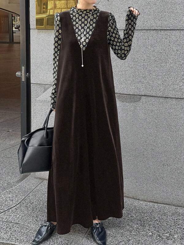 FRIFUL Women's Velvet Loose Wide Leg Pants, Casual City Style Jumpsuit, Autumn