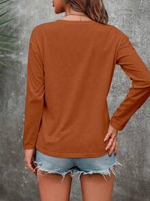 INAWLY 女式休闲猫咪印花圆领长袖 T 恤，秋季图案 T 恤女式上衣，适合春季穿搭 - 咖啡棕 - 查看 2