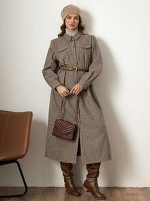 Zelara Autumn/Winter Jacquard Plaid Mid-Length Shirt Dress Brown Dress Brown Thanksgiving Outfit For Women New Year Dress New Year Look Clothes For New Year New Year Clothes Winter Dress Women Maija Fall Winter 2025 Women Maija 2025 Winter Clothes For Women Women's Winter Coat Brown Brown Dress Brown Dress For Women Thanksgiving Outfit For Women Winter Dresses For Women - Brown - View 7